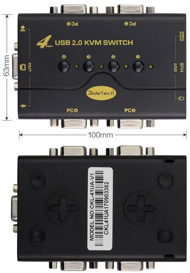 Alt view image 11 of 14 - 4 Port VGA KVM Switch with USB Hub and Audio Support Wireless Keyboard Mouse Connection and Push Button Switching Function