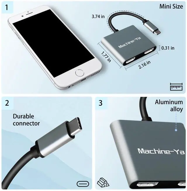 Alt view image 13 of 14 - USB C to Dual HDMI Adapter 4K@60hz,USB C Dual Monitor Adapter with USB 3.0, 100W PD, Type C to Dual HDMI Splitter Extend Display for Chromebook, MacBook, Laptop, HP...