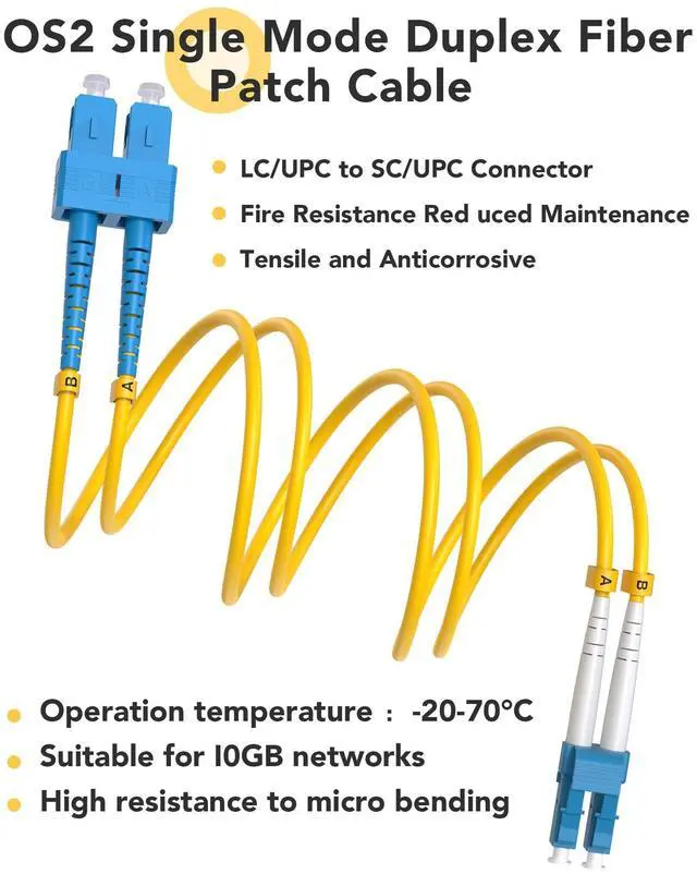 Alt view image 10 of 14 - 5 Pack OS2 Singlemode LC SC Fiber Patch Cable 3m, SC to LC SMF Fiber Optical Cables Duplex Jumper Patch Cords UPC/UPC, 9/125um, LZSH, 1G/10GB Yellow Jumper Cord 3 Meter(10ft)