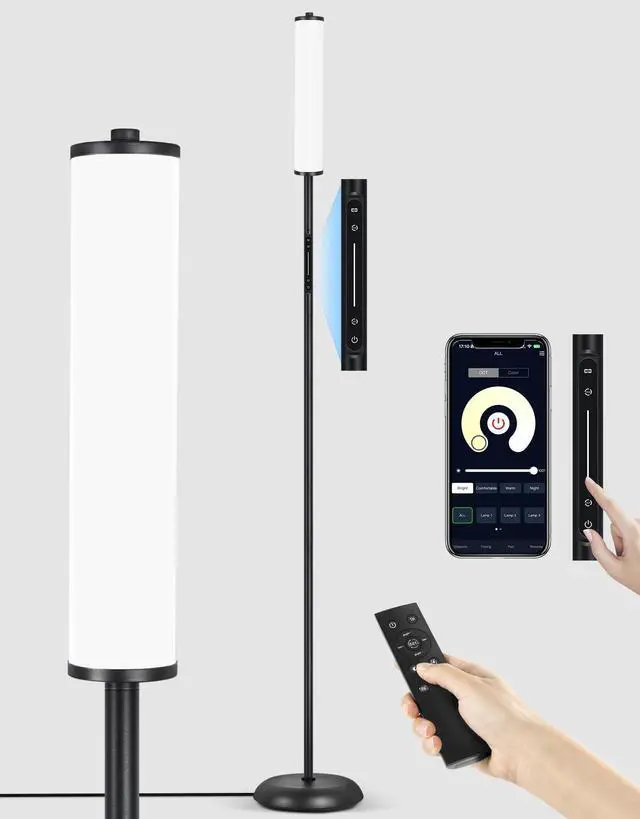 Alt view image 8 of 14 - Corner Floor Lamp with Remote, Touch & App Control, RGB Color Changing Standing Lamp with 32 Modes, 360 Lighting, 3 Color Temperatures, Dimmable 66 in Tall Lamp for Living Room Bedroom,Black