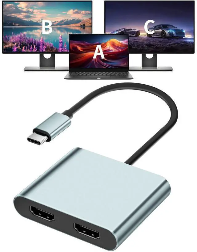 Alt view image 8 of 14 - USB C to Dual HDMI Adapter, 4K@60Hz Type-C to HDMI Splitter for Dual Monitors Extend Display for MacBook Pro/Air, Dell XPS 13/15/17, HP, Lenovo, Samsung Galaxy, Surface Type C Laptop