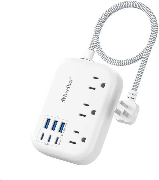 Alt view image 8 of 14 - Short Extension Cord 1 Ft- 6 USB(3 USB C) Travel Power Strip with 24W USB Charging Station and 3 Outlets, 1Ft Small Flat Plug Extension Cord Surge Protector for Travel Home College Dorm 1625W