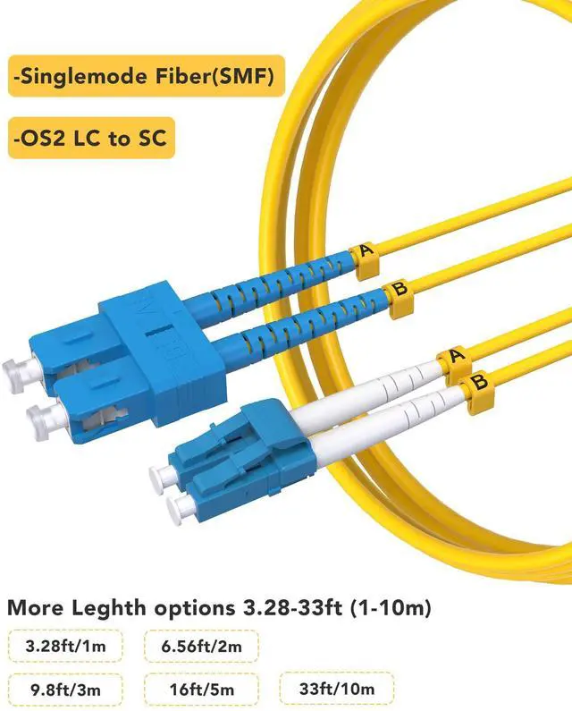 Alt view image 13 of 14 - 5 Pack OS2 Singlemode LC SC Fiber Patch Cable 3m, SC to LC SMF Fiber Optical Cables Duplex Jumper Patch Cords UPC/UPC, 9/125um, LZSH, 1G/10GB Yellow Jumper Cord 3 Meter(10ft)