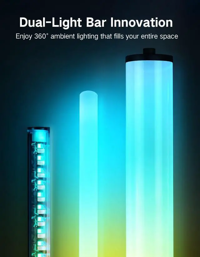 Alt view image 13 of 14 - Corner Floor Lamp with Remote, Touch & App Control, RGB Color Changing Standing Lamp with 32 Modes, 360 Lighting, 3 Color Temperatures, Dimmable 66 in Tall Lamp for Living Room Bedroom,Black