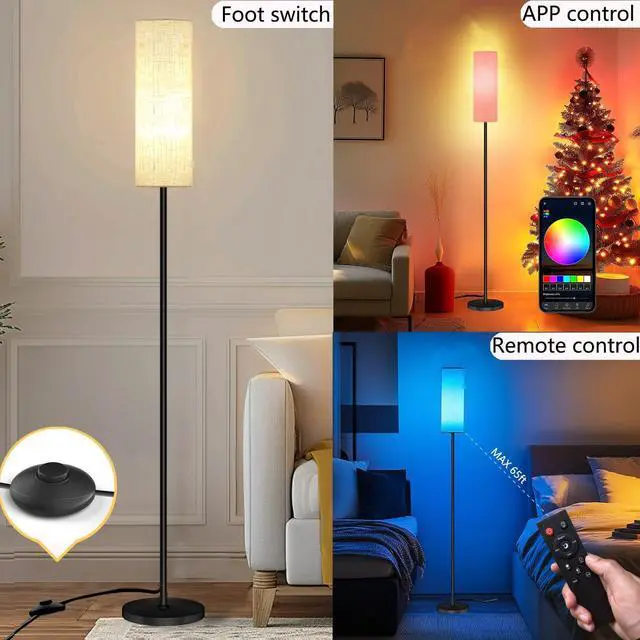 Alt view image 10 of 14 - Smart LED Floor Lamp with APP Control & RGB Colors - Dimmable Standing Lamp for Living Room, Bedroom, Gaming - Remote, Timer, 9W Bulb Included, 67" Modern Tall Lamp (C:Black Beige)