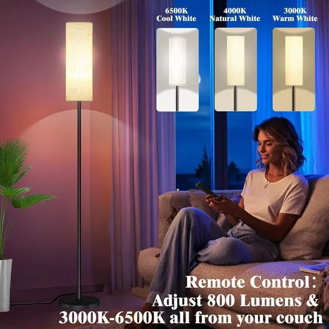 Alt view image 13 of 14 - Smart LED Floor Lamp with APP Control & RGB Colors - Dimmable Standing Lamp for Living Room, Bedroom, Gaming - Remote, Timer, 9W Bulb Included, 67" Modern Tall Lamp (C:Black Beige)