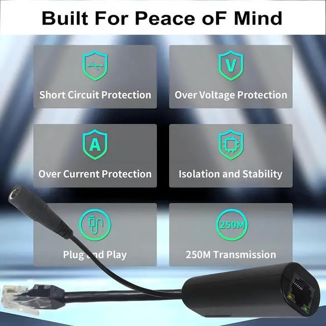 Alt view image 12 of 12 - 4-Pair Gigabit PoE Injectors Splitter Kits- Passive PoE Adapters (5-48V), up to 825ft Range, Ideal for Non-PoE IP Security Cameras & More