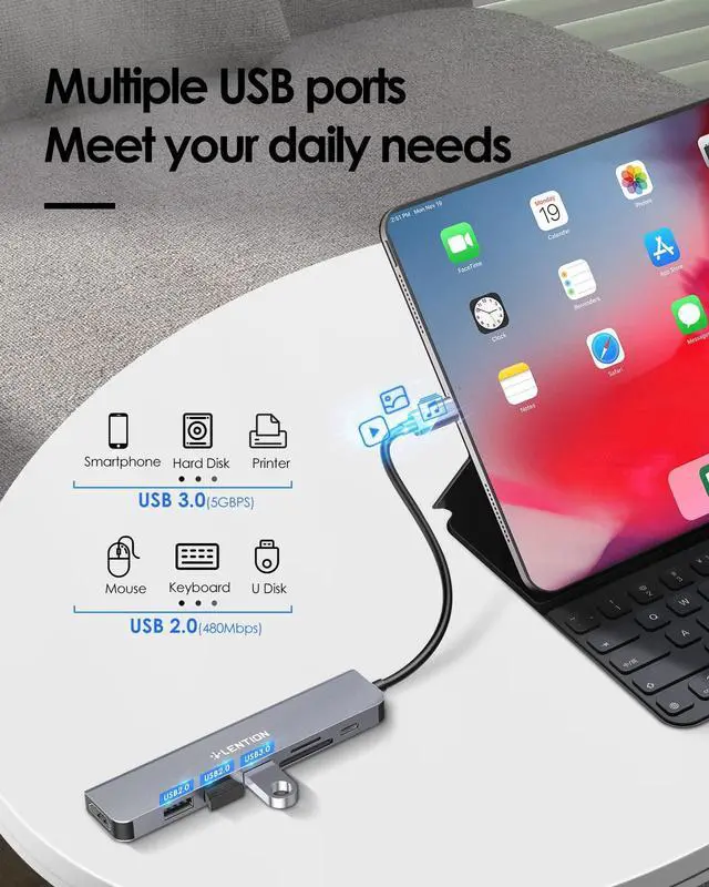 Alt view image 11 of 14 - USB C Hub with 100W Charging, 4K HDMI, Dual Card Reader, USB 3.0 & 2.0 Compatible MacBook Pro, New Mac Air/Surface, Chromebook, More, Stable Driver Adapter (CB-CE18, Space Gray)