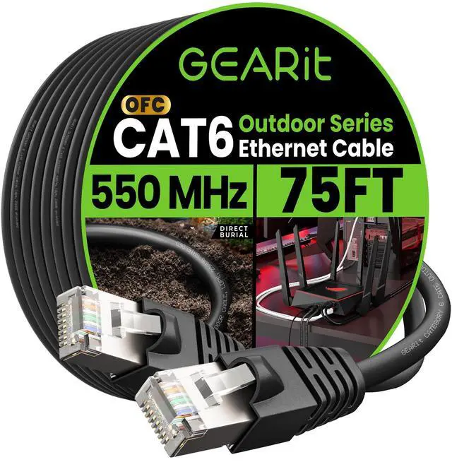 Alt view image 8 of 14 - Cat6 Outdoor Ethernet Cable (75ft) 23AWG Pure Copper, FTP, LLDPE, Waterproof, Direct Burial, In-Ground, UV Resistant, POE, Network, LAN, Internet, Cat 6, Cat6 Cable - 75 Feet
