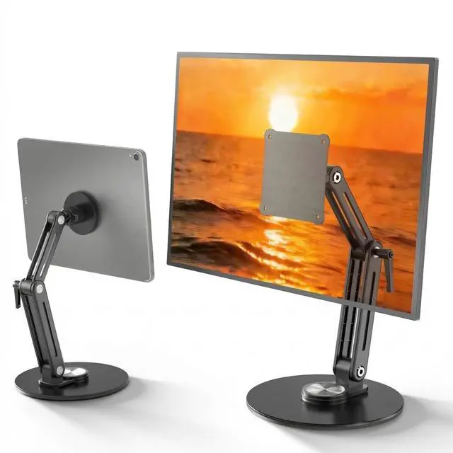 Alt view image 8 of 14 - Magnetic Portable Monitor Stand 15.6" - up to 16" 18.5" 22 inch Tablet Holder for iPad VESA Mount 75mm for Desk Adjustable Foldable 360° Swivel