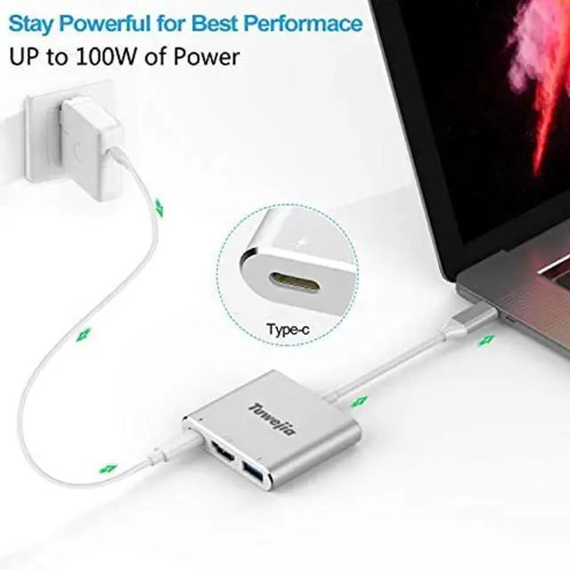 Alt view image 13 of 14 - USB C to HDMI Multiport Adapter USB 3.1 Gen 1 Thumderbolt 3 to HDMI 4K Video Converter /USB 3.0 hub Port PD Quick Charging Port with Large Projection