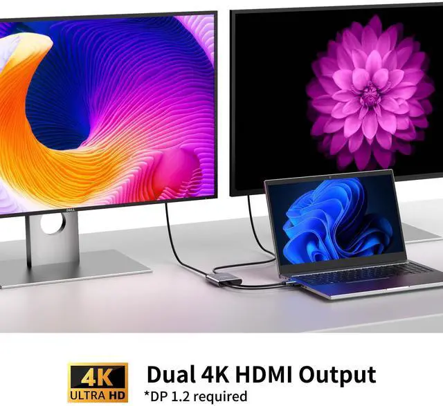 Alt view image 14 of 14 - Displayport to Dual HDMI Adapter, 4K 60Hz Display Port to hdmi Splitter for Dual Monitors Extended Display, DP 1.2 to 2 HDMI Monitor for Computer Laptop Graphic Card, MST Extend Mode for Windows Only