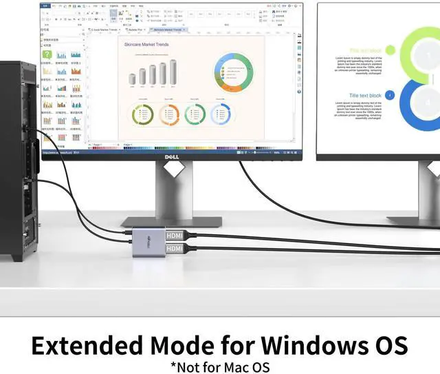 Alt view image 12 of 14 - Displayport to Dual HDMI Adapter, 4K 60Hz Display Port to hdmi Splitter for Dual Monitors Extended Display, DP 1.2 to 2 HDMI Monitor for Computer Laptop Graphic Card, MST Extend Mode for Windows Only