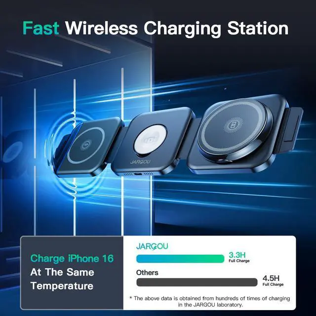 Alt view image 13 of 14 - 3 in 1 Charging Station for Apple Devices, Foldable Wireless Charging Station for iPhone 17/16/15/14/13/12, Apple Watch & AirPods with Magsafe Charger Stand, Travel Essentials Wireless Charger (Black)