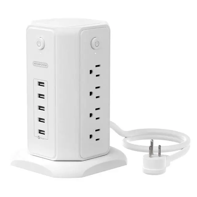 Alt view image 8 of 14 - Power Strip Tower Surge Protector, 8 Outlet 5 USB Desktop Charging Station 1625W 13A, 6ft Extension Cord Flat Plug, Individual Switches, 1080 Joules, Overload Protection for Home Office