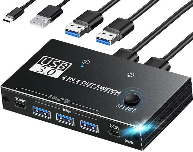 Alt view image 8 of 14 - USB 3.0 Switch Selector,USB Switcher 2 Computers Sharing 3X Type A and 1x USB C Port Hub PC Mouse Keyboard Hard Drives Printer One Button Switch Adapter with Windows Mac Linux,3 Cable