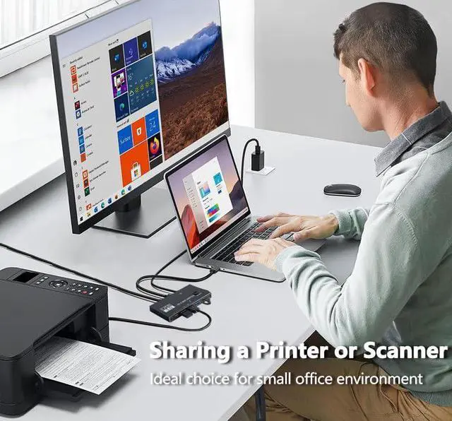 Alt view image 11 of 14 - USB 3.0 Switch Selector,USB Switcher 2 Computers Sharing 3X Type A and 1x USB C Port Hub PC Mouse Keyboard Hard Drives Printer One Button Switch Adapter with Windows Mac Linux,3 Cable