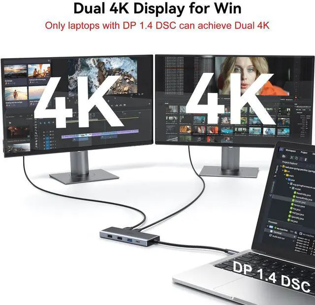 Alt view image 11 of 14 - USB C Docking Station Dual Monitor Adapter for Dell HP, Laptop Docking Station 3 Monitors Quad Display USB C Hub Dongle to 2 HDMI 4K,DP 8K,VGA,4 USB,PD, Thunderbolt Dock Type C Adapter for Lenovo