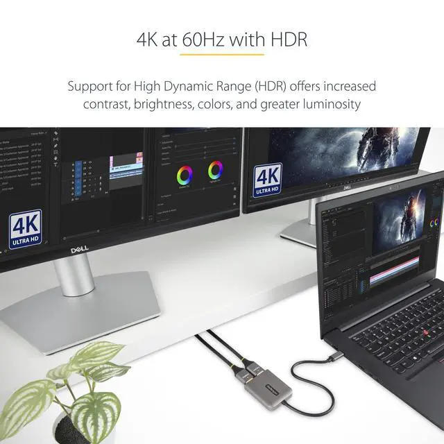 Alt view image 12 of 14 - USB-C to Dual HDMI Adapter, USB Type-C Multi-Monitor MST Hub, Dual 4K 60Hz HDMI Laptop Display Extender / Splitter, HDR, Extra-Long Built-In Cable, Windows Only (MST14CD122HD)