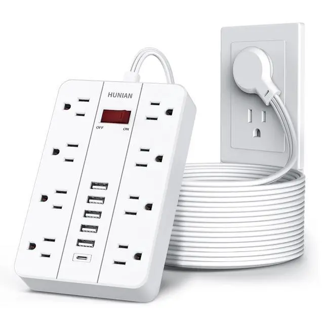 Alt view image 8 of 14 - Extension Cord Power Strip Surge Protector 15 Ft, Flat Plug with 8 Widely Spaced Outlets 6 USB (1 USB C Port), Wall Mount Charging Station for Home and Office