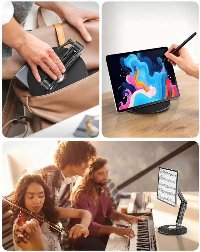 Alt view image 12 of 14 - Magnetic Portable Monitor Stand 15.6" - up to 16" 18.5" 22 inch Tablet Holder for iPad VESA Mount 75mm for Desk Adjustable Foldable 360° Swivel