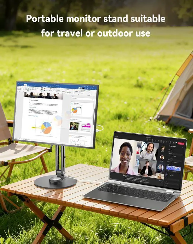 Alt view image 14 of 14 - Magnetic Portable Monitor Stand 15.6" - up to 16" 18.5" 22 inch Tablet Holder for iPad VESA Mount 75mm for Desk Adjustable Foldable 360° Swivel