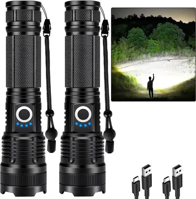 Alt view image 8 of 14 - Rechargeable 99,000 High Lumens Flashlight - 2Pack Bright LED Flash Light with 5 Modes, Powerful Waterproof Handheld Lintera for Camping Home