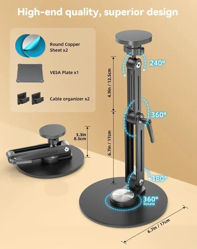 Alt view image 13 of 14 - Magnetic Portable Monitor Stand 15.6" - up to 16" 18.5" 22 inch Tablet Holder for iPad VESA Mount 75mm for Desk Adjustable Foldable 360° Swivel