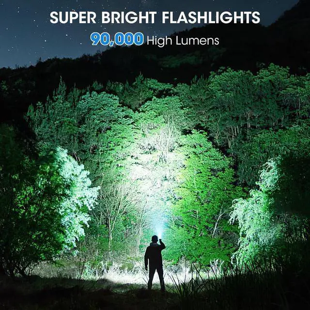 Alt view image 9 of 14 - Rechargeable 99,000 High Lumens Flashlight - 2Pack Bright LED Flash Light with 5 Modes, Powerful Waterproof Handheld Lintera for Camping Home