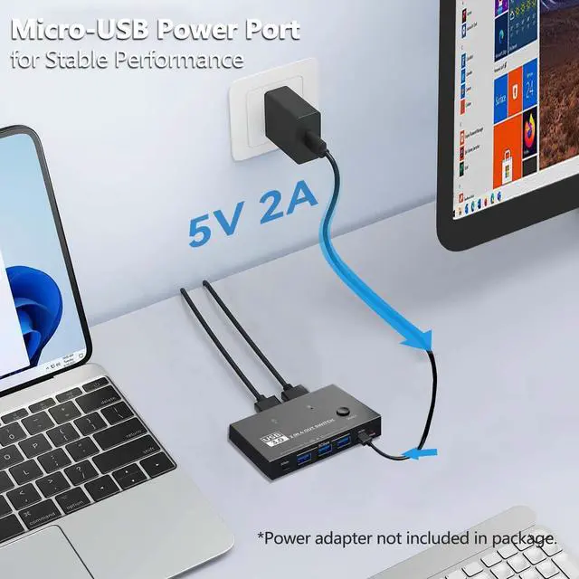 Alt view image 13 of 14 - USB 3.0 Switch Selector,USB Switcher 2 Computers Sharing 3X Type A and 1x USB C Port Hub PC Mouse Keyboard Hard Drives Printer One Button Switch Adapter with Windows Mac Linux,3 Cable