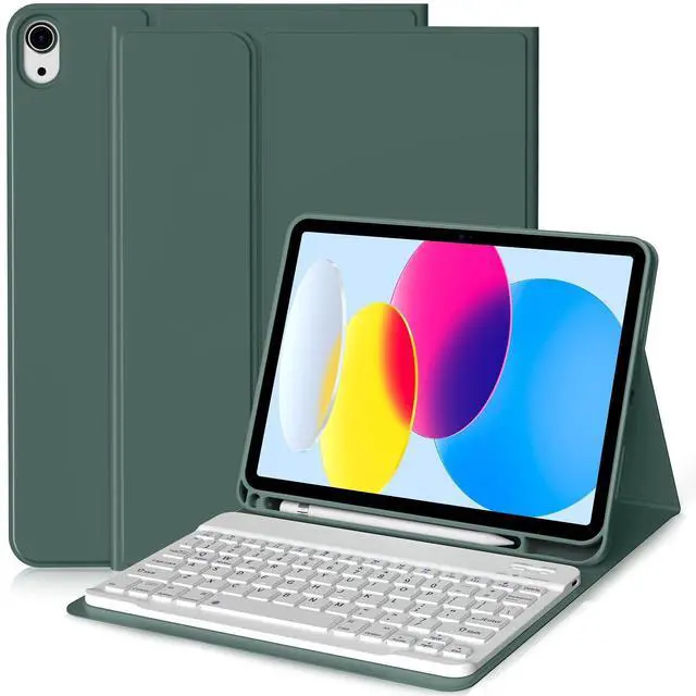 Alt view image 8 of 14 - Keyboard Case for iPad (A16) 11th 10th Generation Case with Keyboard (2025/2022), Detachable Wireless Bluetooth Keyboard, Smart Stand Folio Cover with Pencil Holder, Dark Green