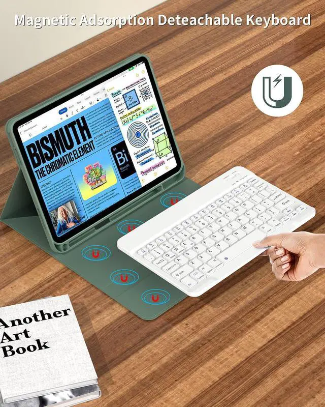 Alt view image 10 of 14 - Keyboard Case for iPad (A16) 11th 10th Generation Case with Keyboard (2025/2022), Detachable Wireless Bluetooth Keyboard, Smart Stand Folio Cover with Pencil Holder, Dark Green