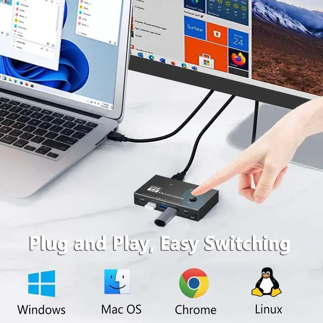 Alt view image 12 of 14 - USB 3.0 Switch Selector,USB Switcher 2 Computers Sharing 3X Type A and 1x USB C Port Hub PC Mouse Keyboard Hard Drives Printer One Button Switch Adapter with Windows Mac Linux,3 Cable