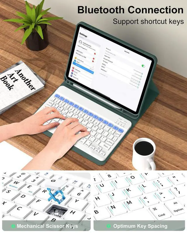 Alt view image 12 of 14 - Keyboard Case for iPad (A16) 11th 10th Generation Case with Keyboard (2025/2022), Detachable Wireless Bluetooth Keyboard, Smart Stand Folio Cover with Pencil Holder, Dark Green