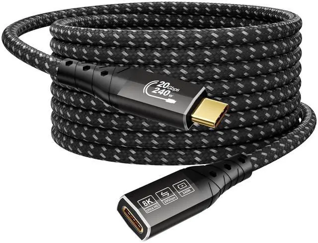 Alt view image 8 of 14 - USB C Extension Cord 16FT, (USB 3.2 20Gbps Type C Extender, PD 3.1 240W 48V/5A), Video 8K@30Hz, 4K@144Hz/ 60Hz USBC Extension Cable for PSVR2, iPhone 16/15, iPad, MacBook, Dell XPS, Switch