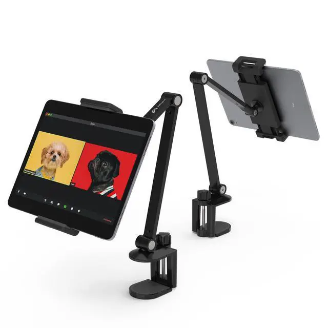 Alt view image 7 of 12 - iPad Desk Mount, Adjustable Tablet Holder Clamp, 360 degree Rotation, Sturdy Aluminum Tablet Arm Mount for 4.7"-13" iPad Pro/Air/Mini, iPhone, Galaxy Tab, for Kitchen, Work, Video Call(Black)