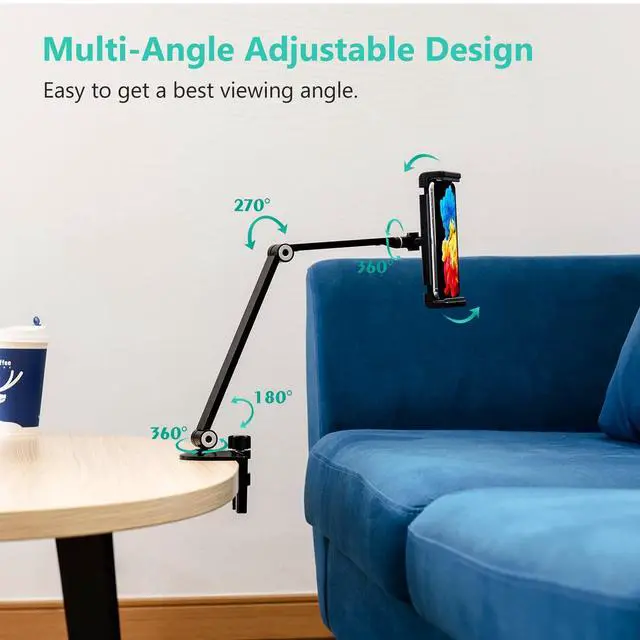Alt view image 9 of 12 - iPad Desk Mount, Adjustable Tablet Holder Clamp, 360 degree Rotation, Sturdy Aluminum Tablet Arm Mount for 4.7"-13" iPad Pro/Air/Mini, iPhone, Galaxy Tab, for Kitchen, Work, Video Call(Black)