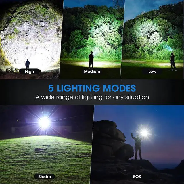 Alt view image 11 of 14 - Rechargeable 99,000 High Lumens Flashlight - 2Pack Bright LED Flash Light with 5 Modes, Powerful Waterproof Handheld Lintera for Camping Home