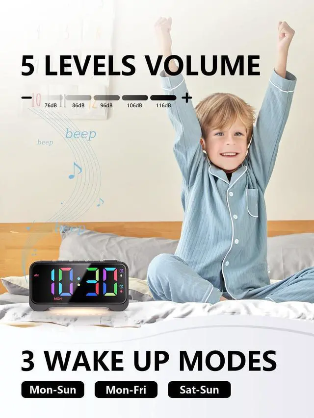 Alt view image 9 of 14 - Super Loud Alarm Clock for Bedrooms,Weekend/Weekday Mode, Dimmer, Snooze, 12/24H, DST, Battery Backup for Heavy Sleepers, Adults (Black)