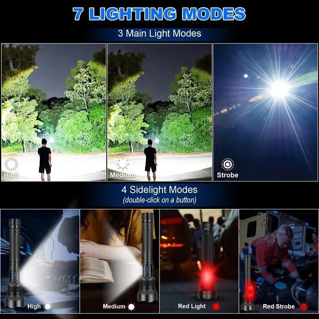 Alt view image 12 of 14 - Flashlights High Lumens Rechargeable, 99,000 Lumens Super Bright Led Flashlight, Flash Light with 7 Modes, IPX6 Waterproof, Handheld Powerful Flashlight for Camping, Emergencies (Black)