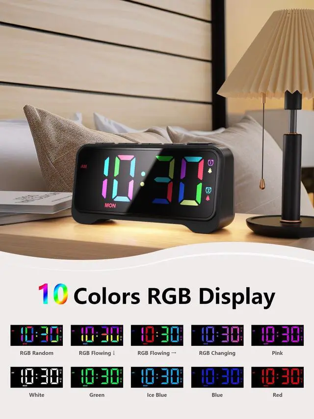 Alt view image 10 of 14 - Super Loud Alarm Clock for Bedrooms,Weekend/Weekday Mode, Dimmer, Snooze, 12/24H, DST, Battery Backup for Heavy Sleepers, Adults (Black)