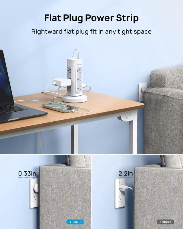 Alt view image 13 of 14 - Retractable Power Strip Tower - Surge Protector with USB C Ports PD 20W, 5ft Flat Plug Extension Cord with 12 Outlets, 4 USB, 1700J Protection, Home Office Desk Supplies, Dorm Room Essentials