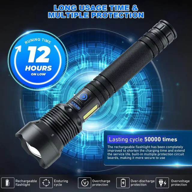 Alt view image 11 of 14 - Flashlights High Lumens Rechargeable, 99,000 Lumens Super Bright Led Flashlight, Flash Light with 7 Modes, IPX6 Waterproof, Handheld Powerful Flashlight for Camping, Emergencies (Black)