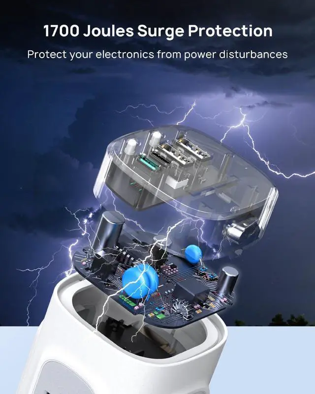 Alt view image 14 of 14 - Retractable Power Strip Tower - Surge Protector with USB C Ports PD 20W, 5ft Flat Plug Extension Cord with 12 Outlets, 4 USB, 1700J Protection, Home Office Desk Supplies, Dorm Room Essentials