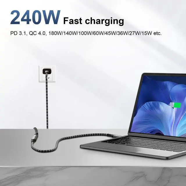 Alt view image 12 of 14 - USB C Extension Cord 16FT, (USB 3.2 20Gbps Type C Extender, PD 3.1 240W 48V/5A), Video 8K@30Hz, 4K@144Hz/ 60Hz USBC Extension Cable for PSVR2, iPhone 16/15, iPad, MacBook, Dell XPS, Switch