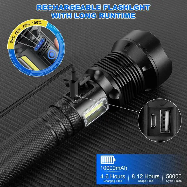 Alt view image 14 of 14 - Flashlights High Lumens Rechargeable, 99,000 Lumens Super Bright Led Flashlight, Flash Light with 7 Modes, IPX6 Waterproof, Handheld Powerful Flashlight for Camping, Emergencies (Black)