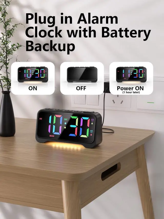 Alt view image 14 of 14 - Super Loud Alarm Clock for Bedrooms,Weekend/Weekday Mode, Dimmer, Snooze, 12/24H, DST, Battery Backup for Heavy Sleepers, Adults (Black)