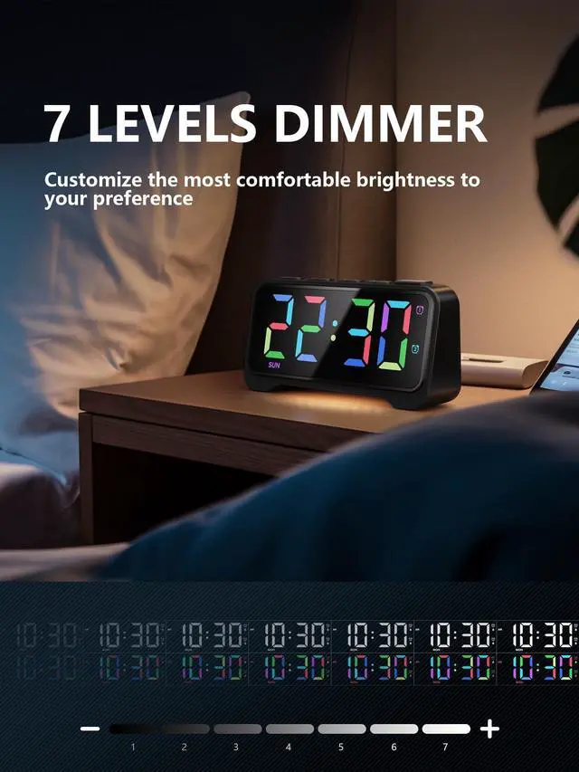 Alt view image 13 of 14 - Super Loud Alarm Clock for Bedrooms,Weekend/Weekday Mode, Dimmer, Snooze, 12/24H, DST, Battery Backup for Heavy Sleepers, Adults (Black)