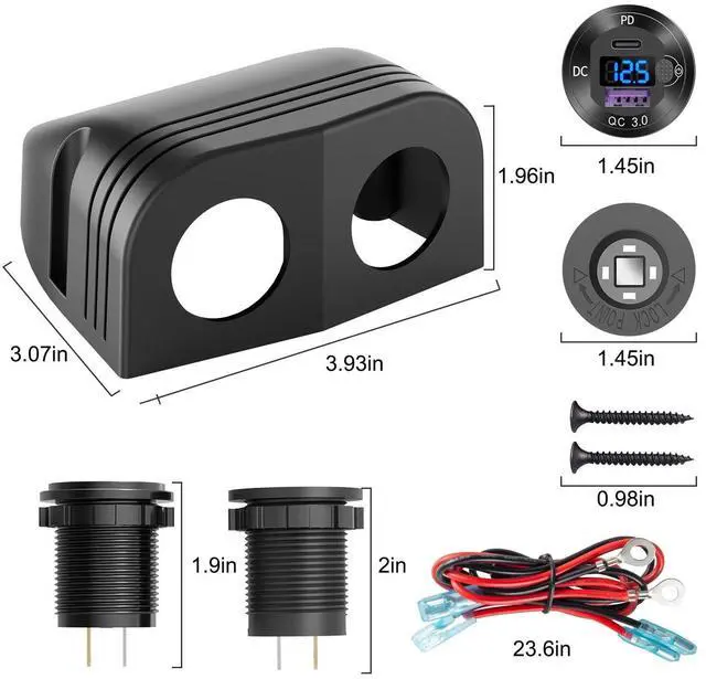 Alt view image 12 of 14 - Tent Type Panel 12V USB Outlet Lighted Cigarette Lighter Socket, PD3.0 & QC3.0 Car USB Port Aluminum Charger with LED Voltmeter & Switch, Waterproof Power Panel Adapter DIY Kit for Car Boat Marine RV