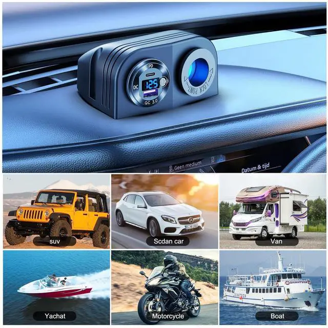 Alt view image 14 of 14 - Tent Type Panel 12V USB Outlet Lighted Cigarette Lighter Socket, PD3.0 & QC3.0 Car USB Port Aluminum Charger with LED Voltmeter & Switch, Waterproof Power Panel Adapter DIY Kit for Car Boat Marine RV